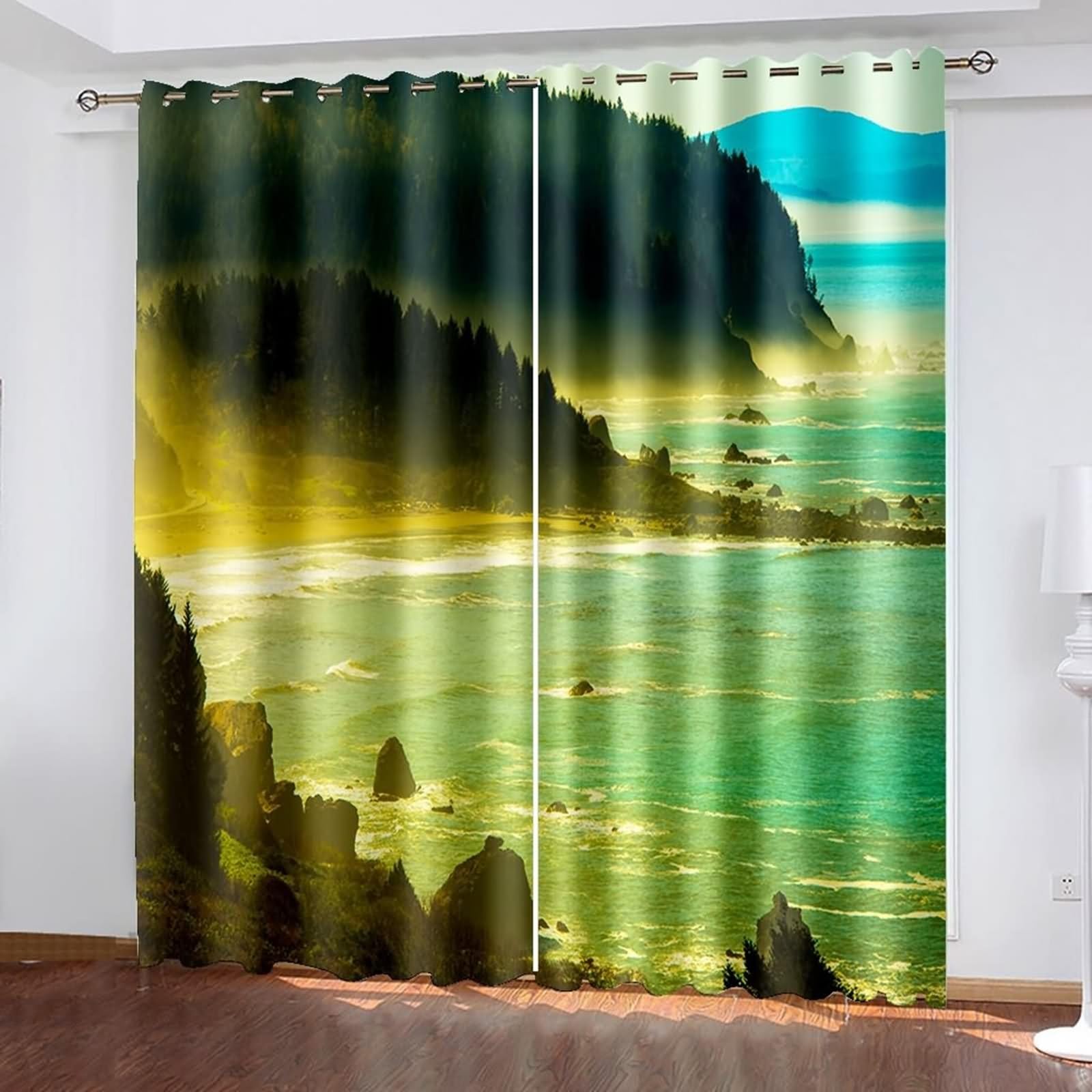 Cortinas para sala de estar de 63 pulgadas y 2 paneles negros y amarillos de 96x160 cm