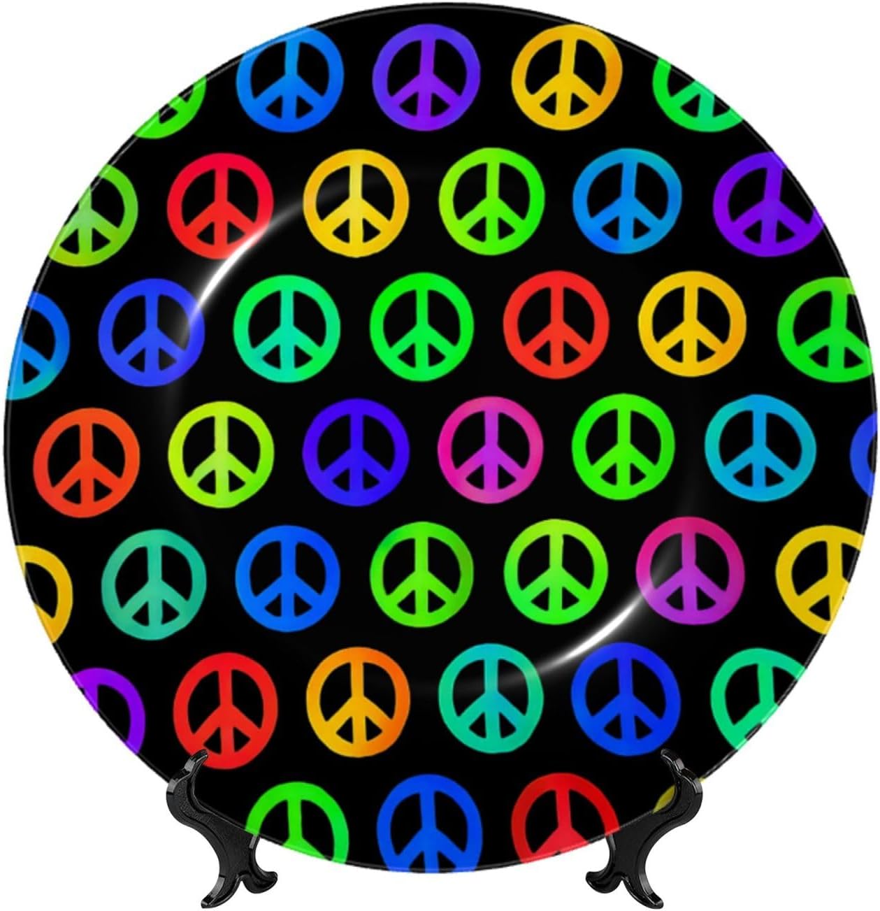 Colorful Peace Pattern 10 Inch Decorative Plate With Stand, Elegant Display Wall Plate For Home Decor