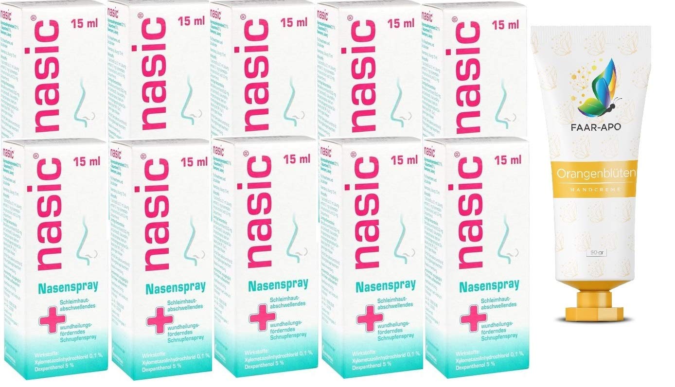 nasic® Nasenspray mit 2-in-1-Effekt | Bei Schnupfen | 10 x 15 ml | Befreit die Nase und fördert ihre Wundheilung mit Xylometazolin & Dexpanthenol, Schnupfenspray für Erwachsene & Schulkinder