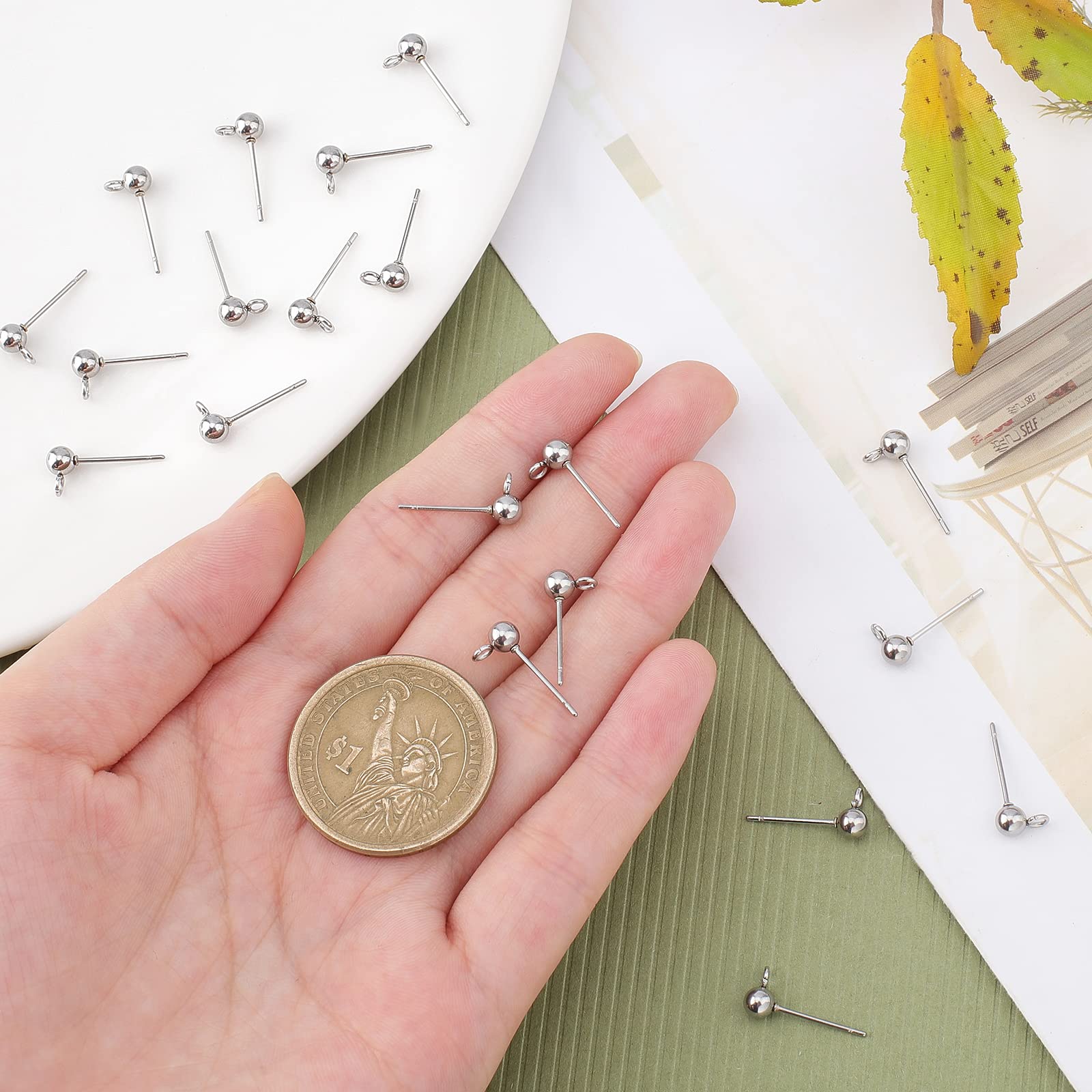 NBEADS 20 Pezzi Base Per Orecchini In Acciaio Inossidabile – Perno Con Sfera E Anello Aperto Per Creazioni Fai Da Te, 12mm