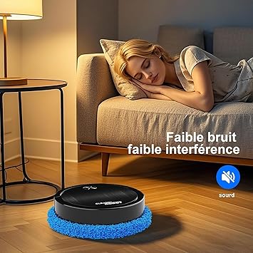 Genérico Robot Fregasuelos,Limpieza Inalámbrica, Larga AutonomíaObstacle Avoidance,Ultraplano y Silencioso,Limpieza multisuperficie,para Madera/Baldosas y Limpia alfombras,Suelos Duros - Negro6