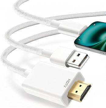 iPhone 14 to HDMI Conversion Cable, Mirroring, Can Be Used While Charging, 6.6 ft 2 m AV Replacement Adapter, Shows iPhone Screen to TV, TV Connection, 1080P Large Screen, No Settings Required, Just