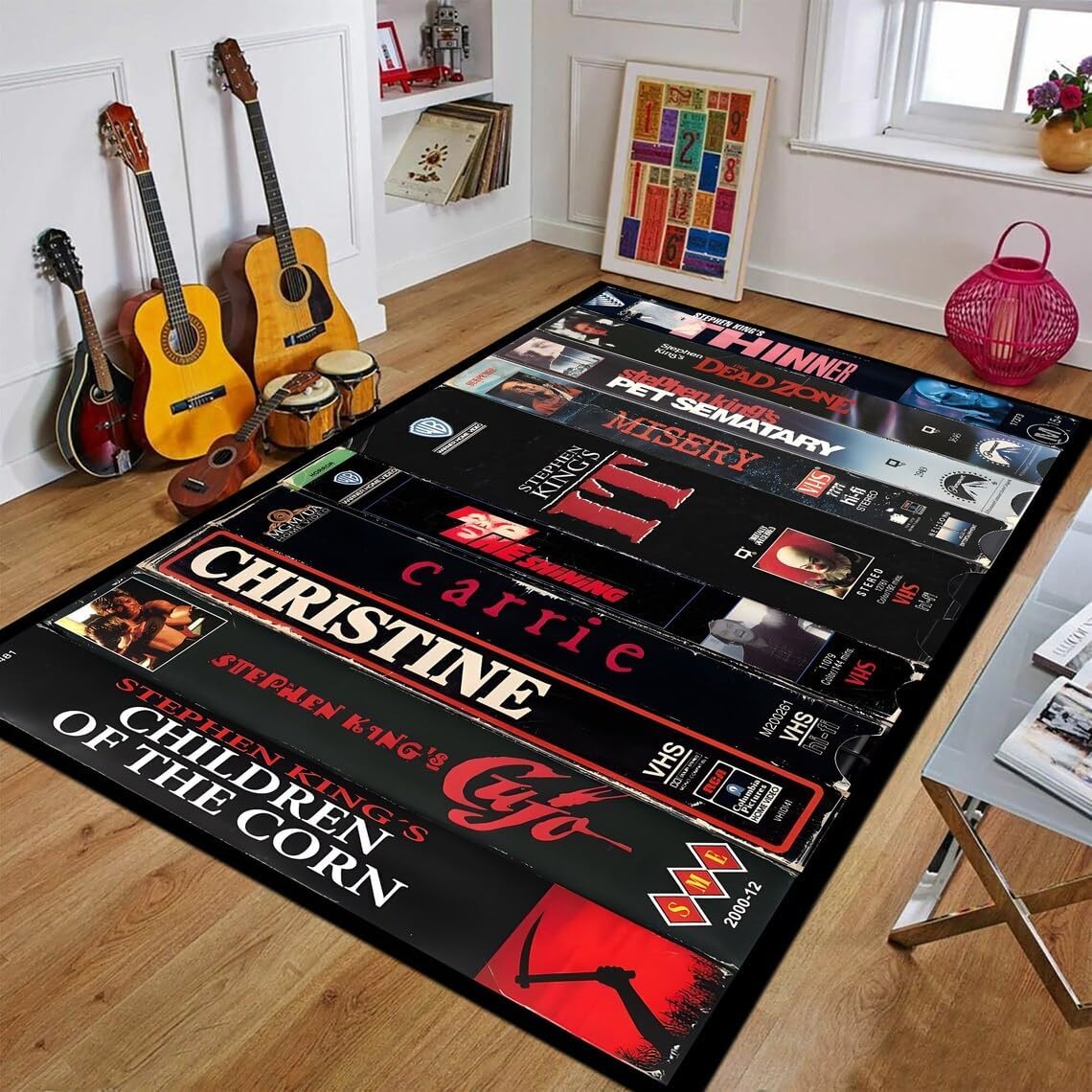 VHS Case Themed Horror Movie Room Rug,VHS Cover Rug
