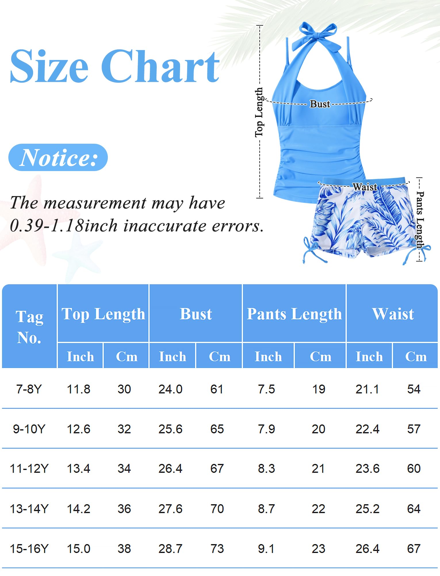Happy Cherry Maillot de Bain 2 Pièces Ado Fille Tankini Bretelles et Shorty Imprimé avec Cordons Ajustables Ensemble de Plage Piscine 7-16 Ans