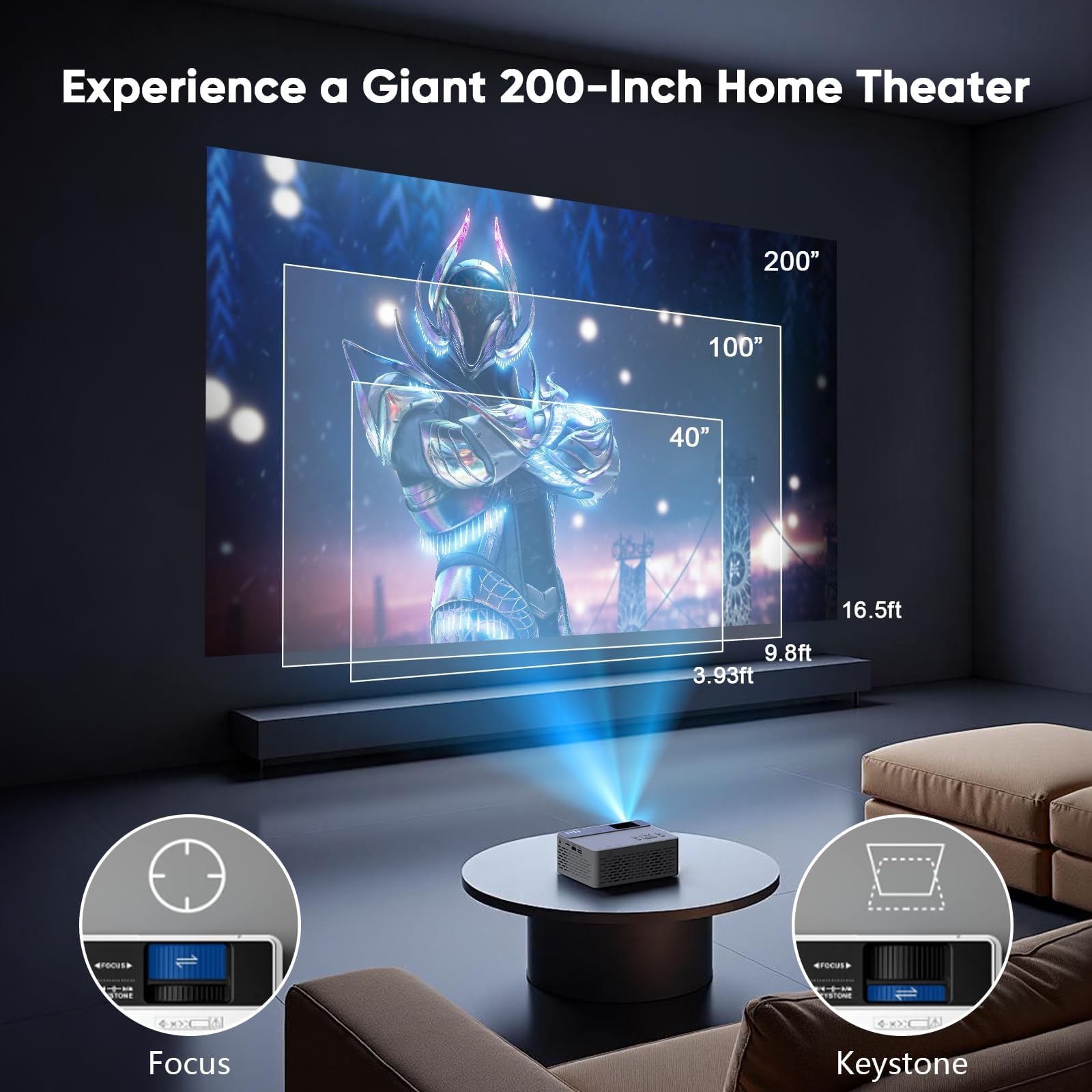 TMY Native 1080P Mini Portable Projector, 2-way Bluetooth, with 80in Screen view 8