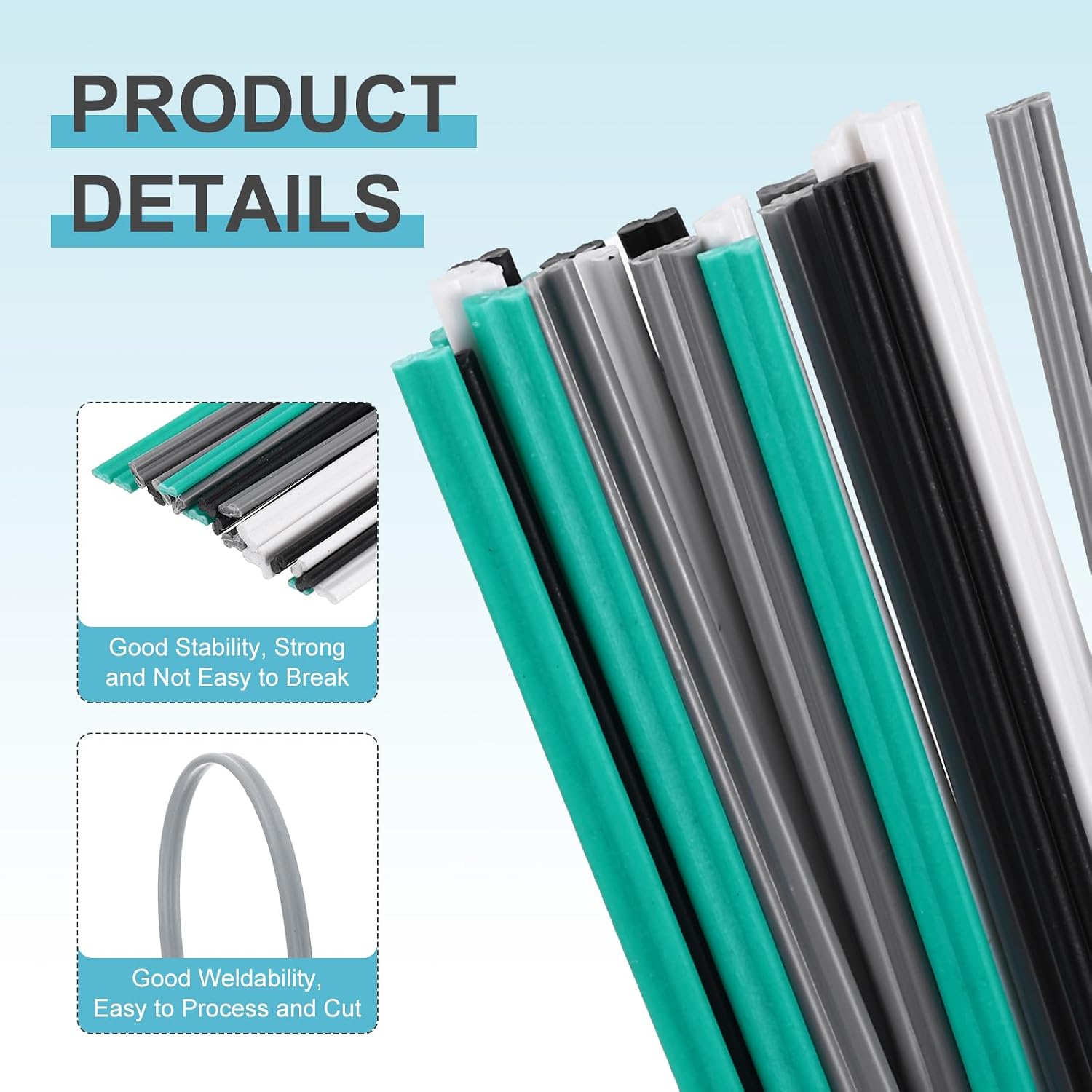 MECCANIXITY 20pcs 40 Inch Plastic Welding Rods, PVC Welding Sticks with Stainless Steel Mesh for Repairing Plastic Bumpers, Kayaks, Grey