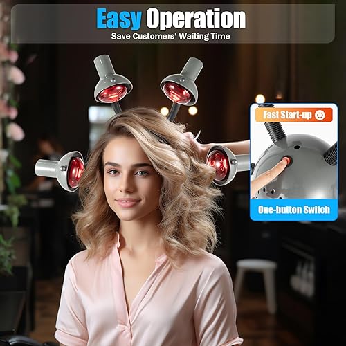 Miniatura 6 de Lámpara infrarroja, 5 cabezas de pie calentador infrarrojo vaporizador de salón con base rodante, 750w 110v infrarrojo pelo colorante hierro,