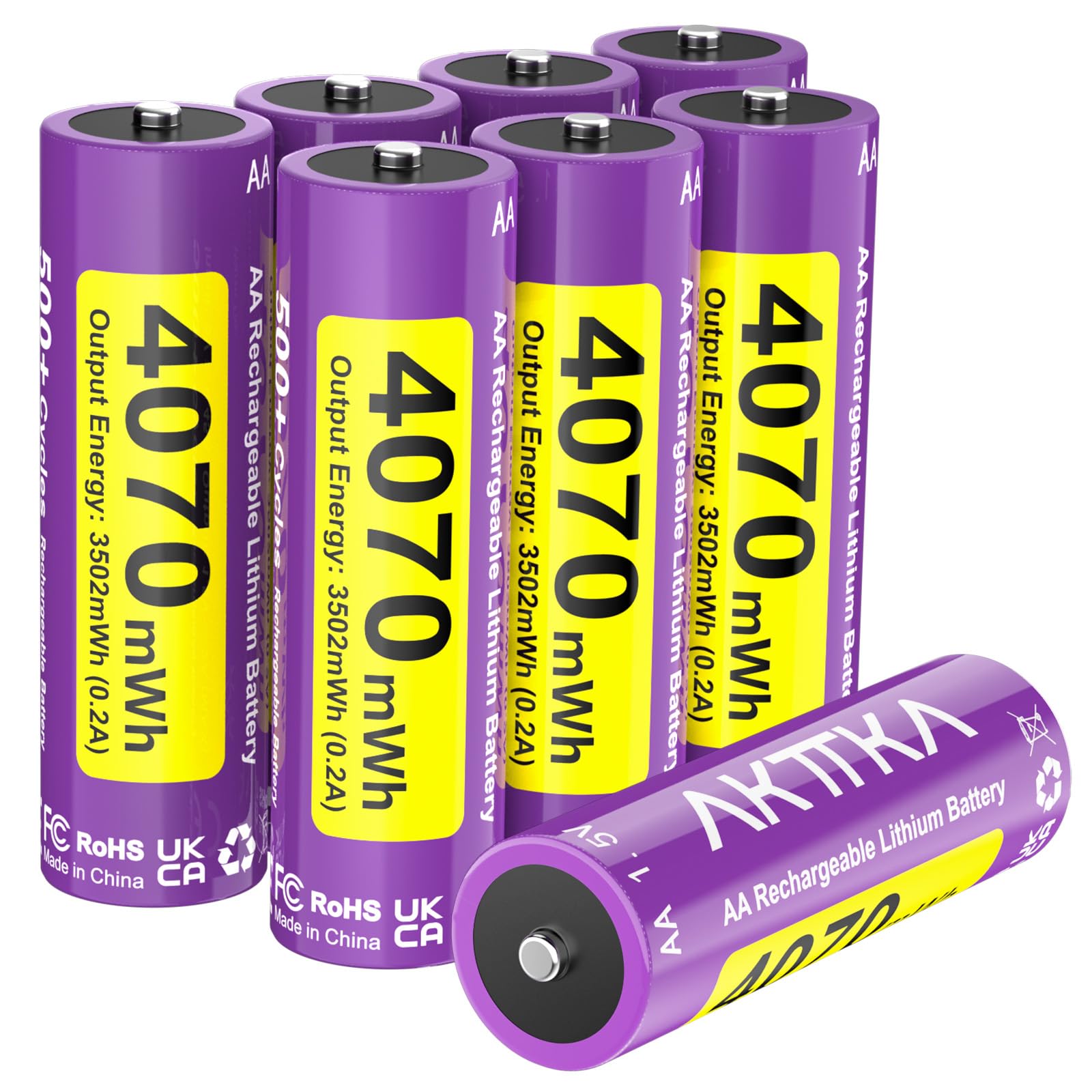 Baterías AA De Litio Recargables, 8 Unidades, 4070 mWh, 1,5 V. Solo Compatibles con Cargadores De Iones De Litio. Adecuadas para Mandos De Videojuegos, Cerraduras Inteligentes, Termómetros