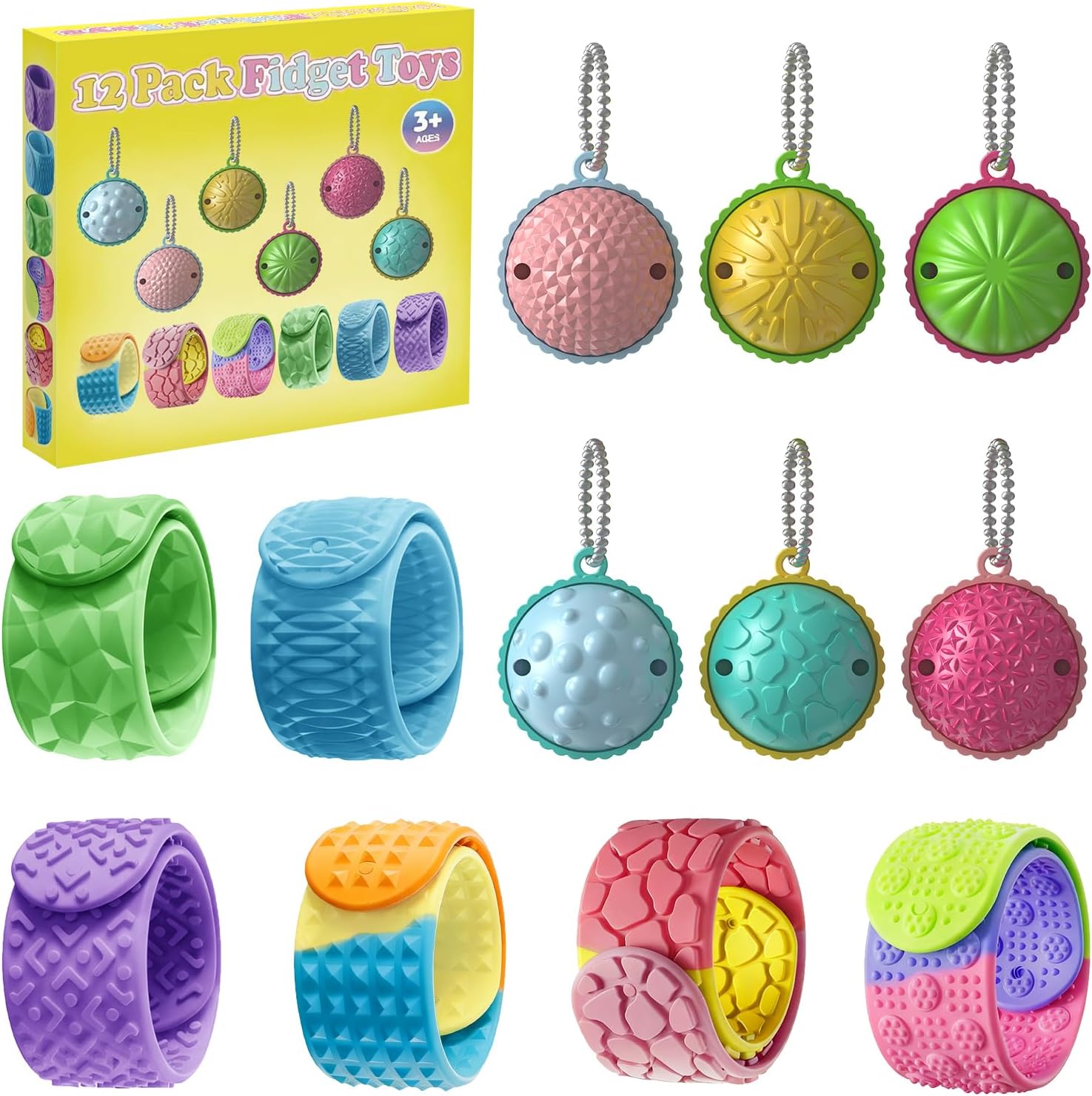Fidget Toys Stress Balls for Kids, Sensory Ball Toys and Textured Silicone Slap Bracelets , Sensory Fidget Toys for Anxiety Relief, Autism ADHD Stress Relief Toy, Classroom Prize, Party Favors