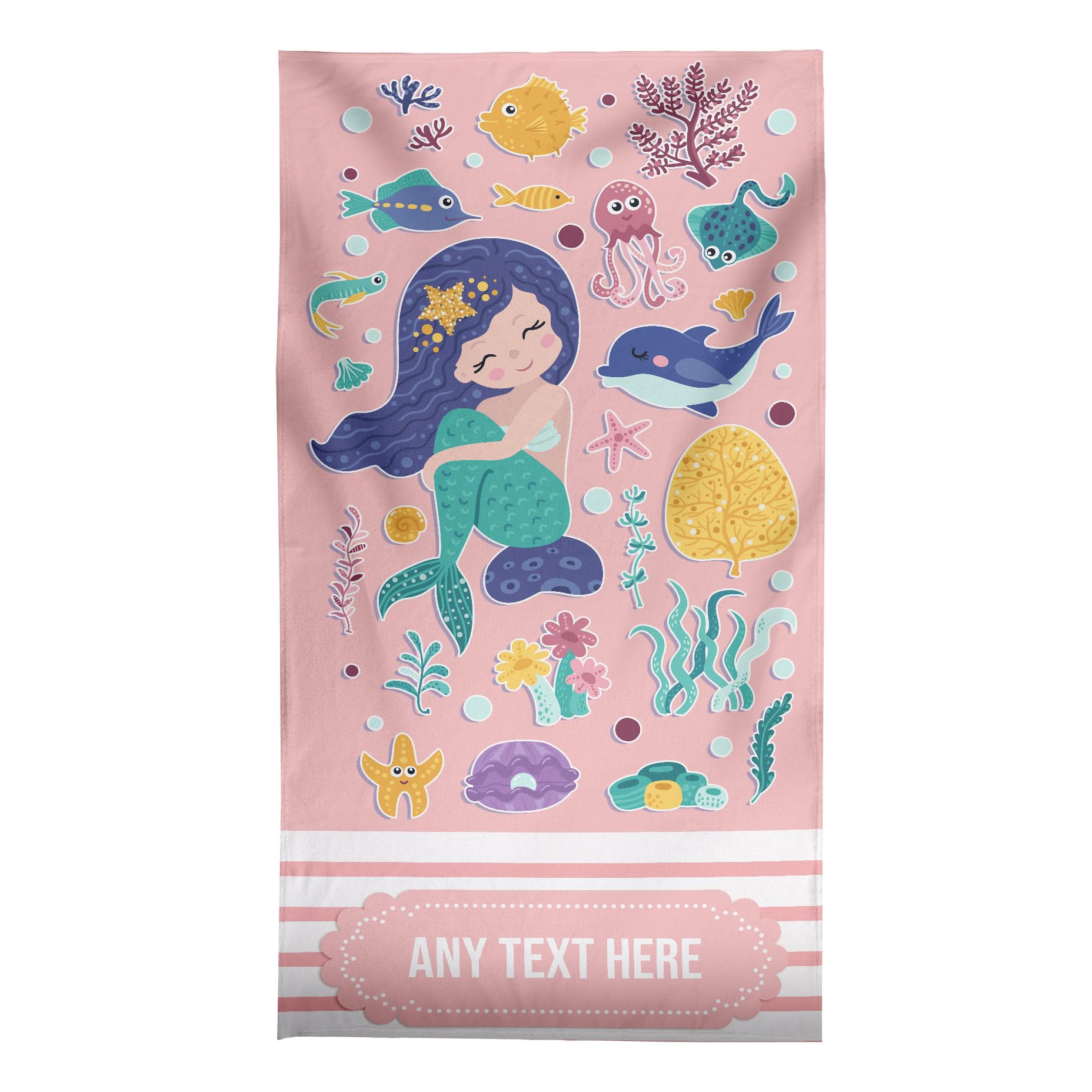 BRITISH MADE GIFTS 150 x 75 cm Personalised Colourful Cartoon Mermaid Beach Towel Holiday Pool