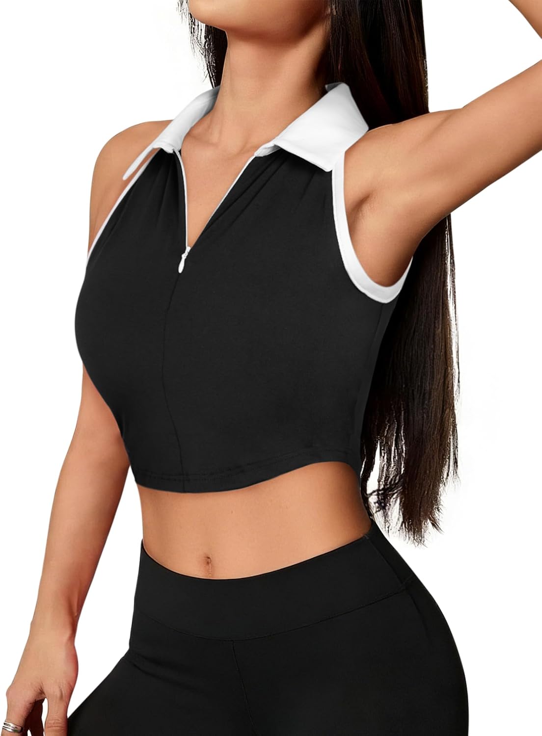 Remidoo Women's Polo Crop Tank Top Sleeveless Half Zip Collared Athletic Tennis Shirt