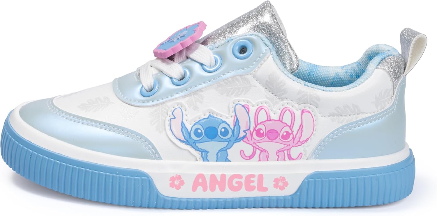 Disney Stitch Officially Licensed Girls Youth Court Sneakers Athletic Running Shoes Cushioned Lightweight Kids Footwear School Playground Casual Wear