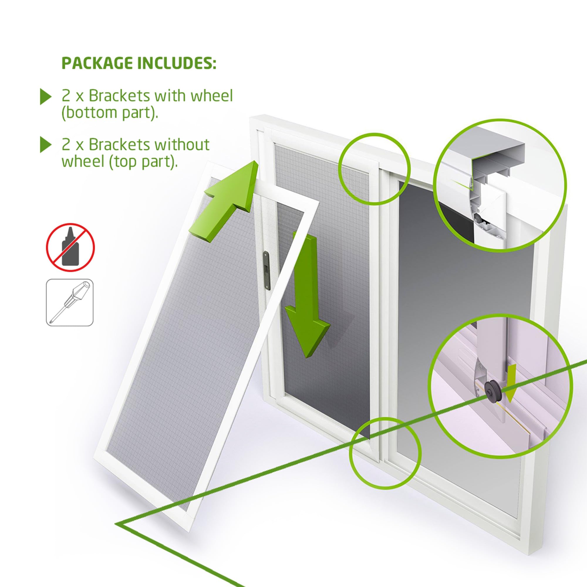 Amig - Replacement Kit for Sliding Mosquito Net, Light Grey, 6,5 x 6,5 cm - Image 4