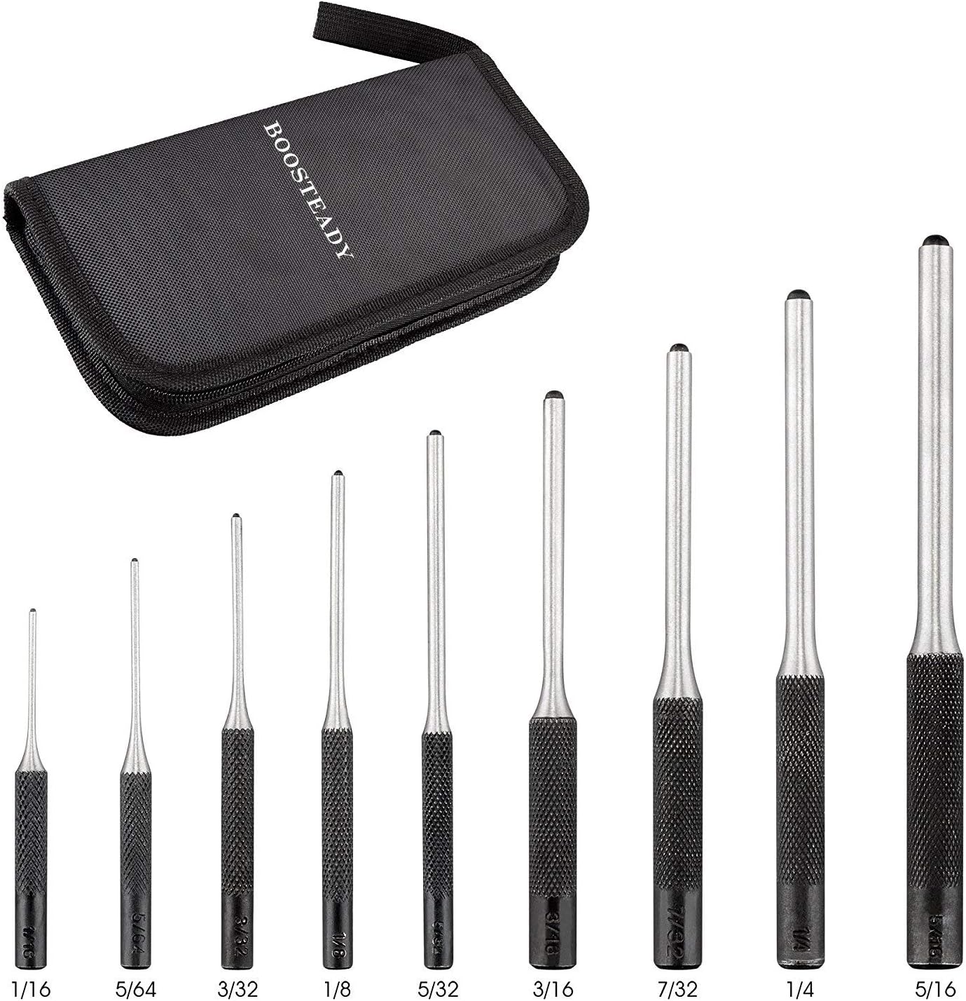 Gunsmith Grip Roll Pin Punch Tool Set in Zippered Organizer Carry Case (9 Pieces) BOOSTEADY
