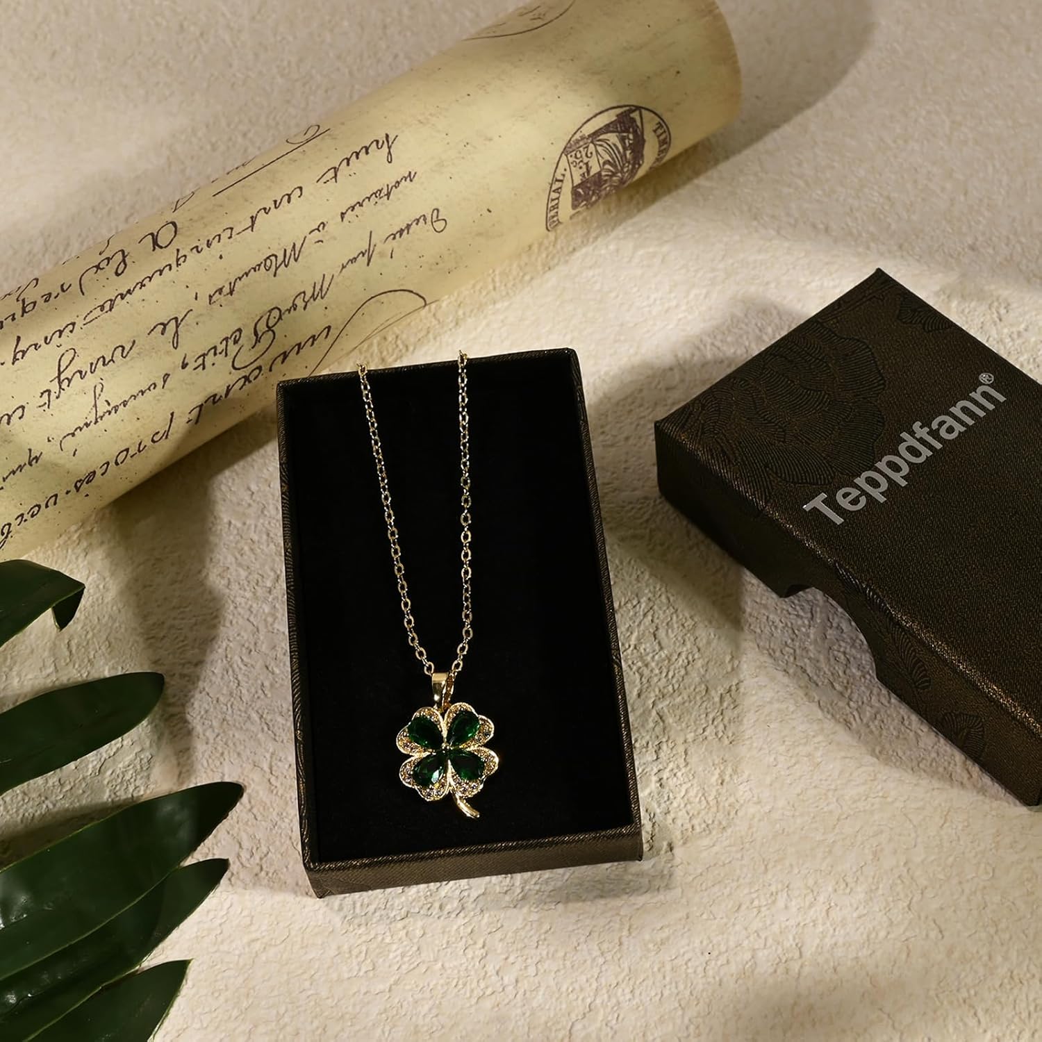 Gold Clover Necklace with Emerald Peridot Four Leaf Clover Necklace for Women Olive Green Clover Heart Necklace Clover Jewelry for Gift - Image 7