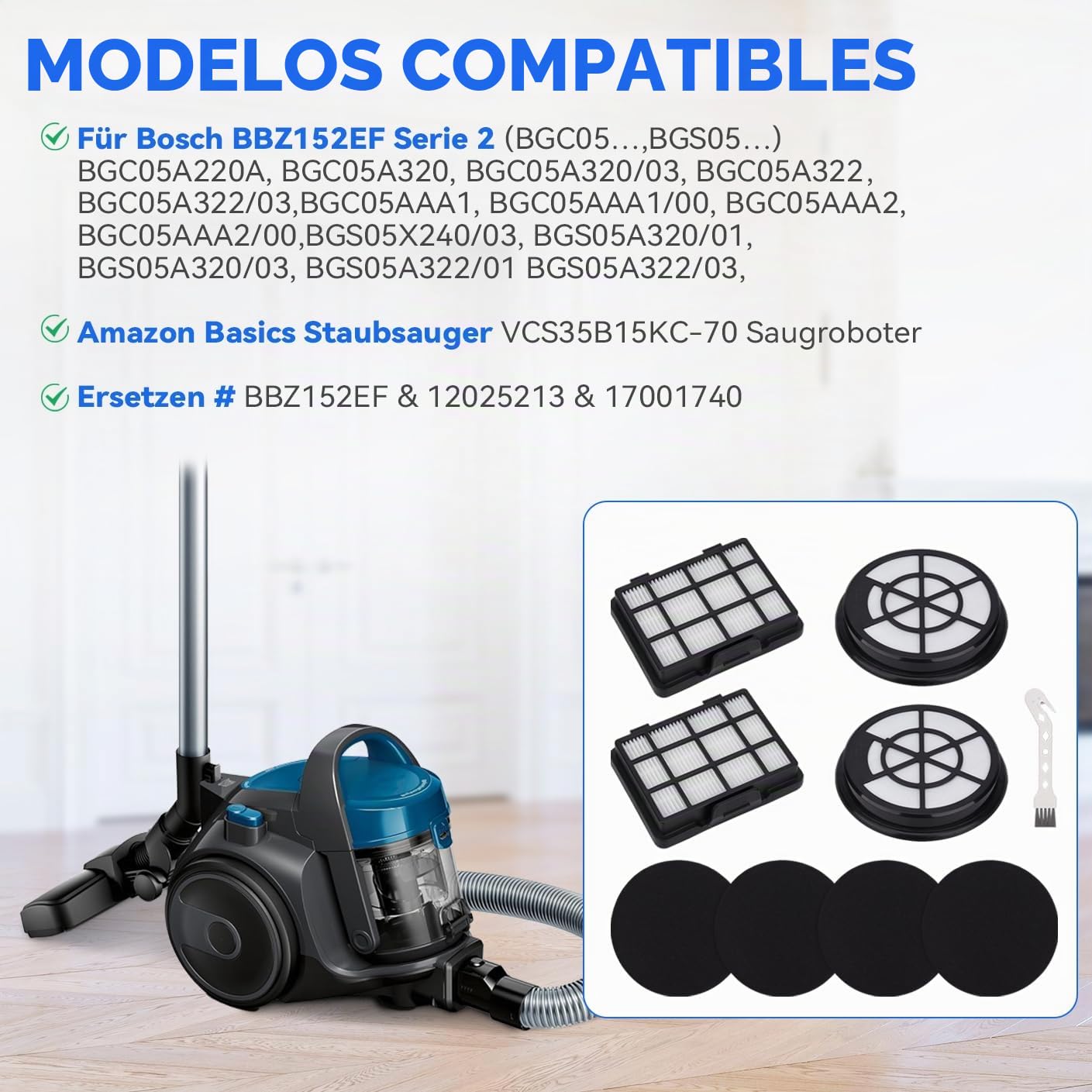 12 filtros para aspiradoras Bosch Serie 2 BGC05A220A-BGC05A320-BGC05A322-BGC05AAA1-BGS05A221-BGS05A222-BGS05AAA2/01-BGS05A220/02 Piezas de repuesto Hepa Filtro de protección del motor Filtro de aire