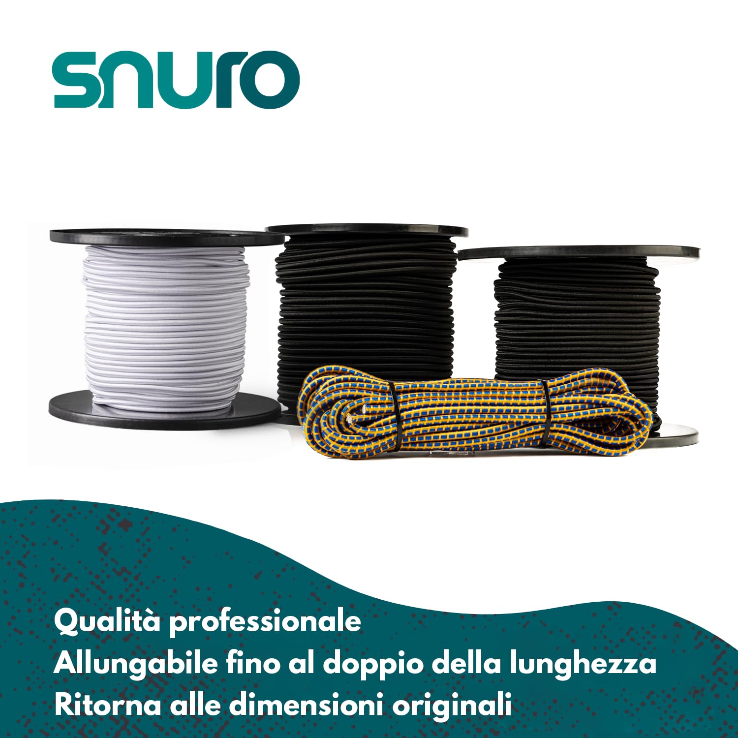 Cuerda elástica redonda (8 mm, 50 m, negro) – Calidad profesional – Resistente a la intemperie y reutilizable – Fuerza de rotura 80 kg