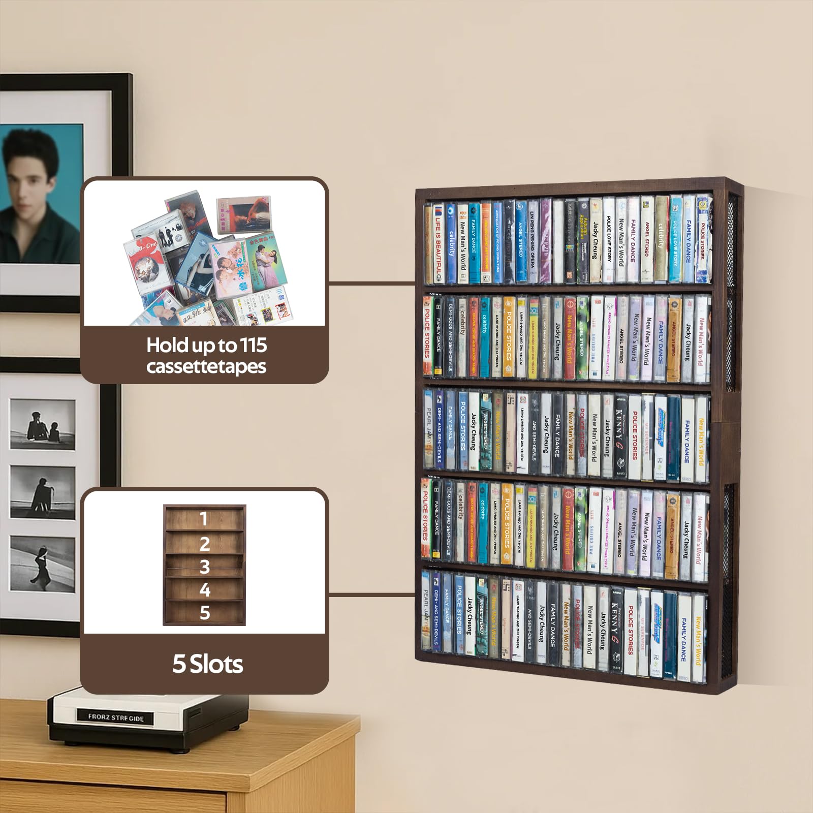 木製 カセットテープ ラック 壁掛け 収納 ミッドセンチュリー モダン Amazon.co.jp: 木製カセットテープ収納ラック。最大115本のカセット