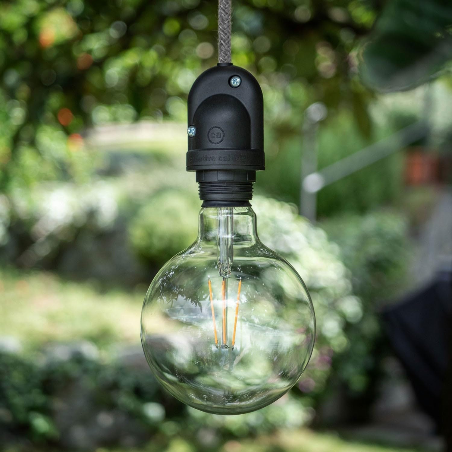 creative cables EIVA Lampada a Sospensione per Paralume da Esterni con 1,5 m Cavo Tessile, rosone e portalampada IP65 Resistente all'Acqua - Nero