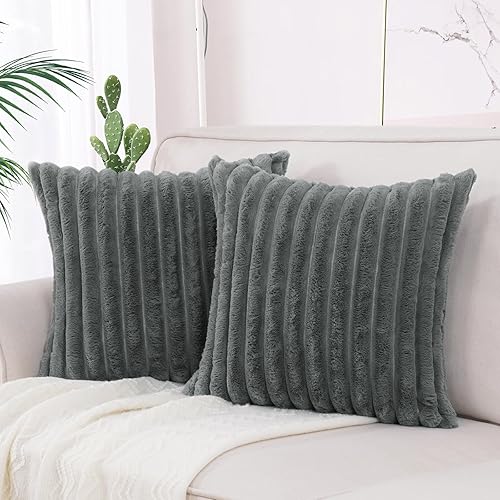 Fascidorm Juego de 2 fundas de almohada de felpa de piel sintética, acogedoras y suaves, fundas de cojín decorativas de terciopelo para sofá,