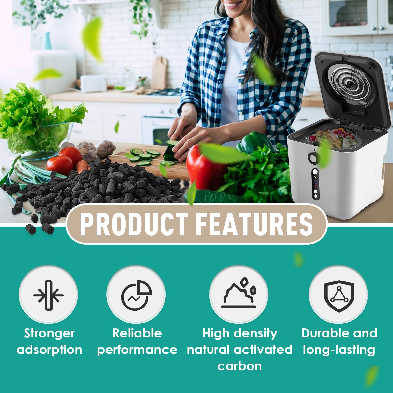 iDOO 3L Smart Waste recharges de filtre absorbant les odeurs charbon actif pour composteur de cuisine électrique