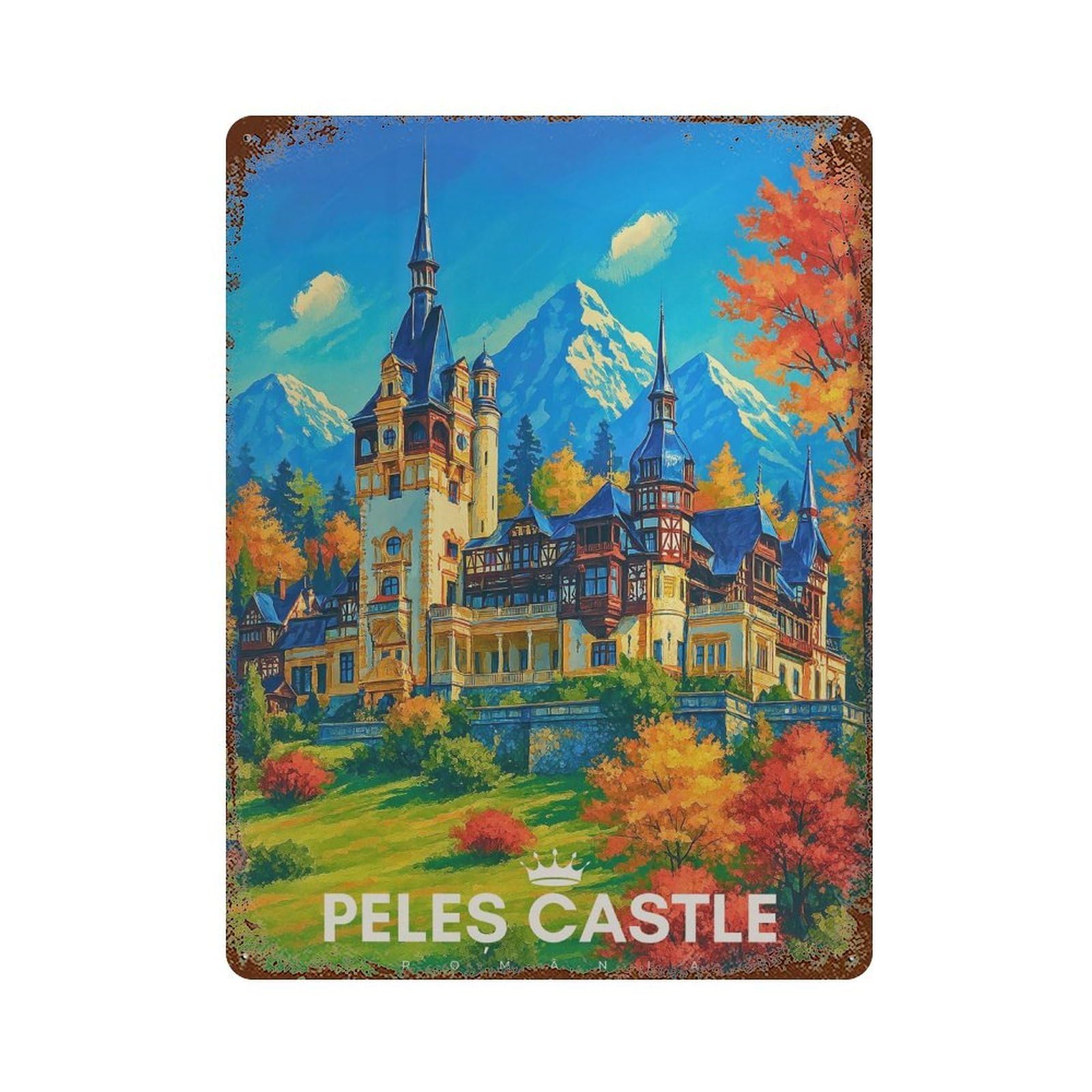 xiaoxiaoshen Peles Castle Romania Travel Europe Wall Decor Art Metal Tin Poster Modern Home Decor Art Home Bar Shop Decorations Vintage Sign 40x30cm