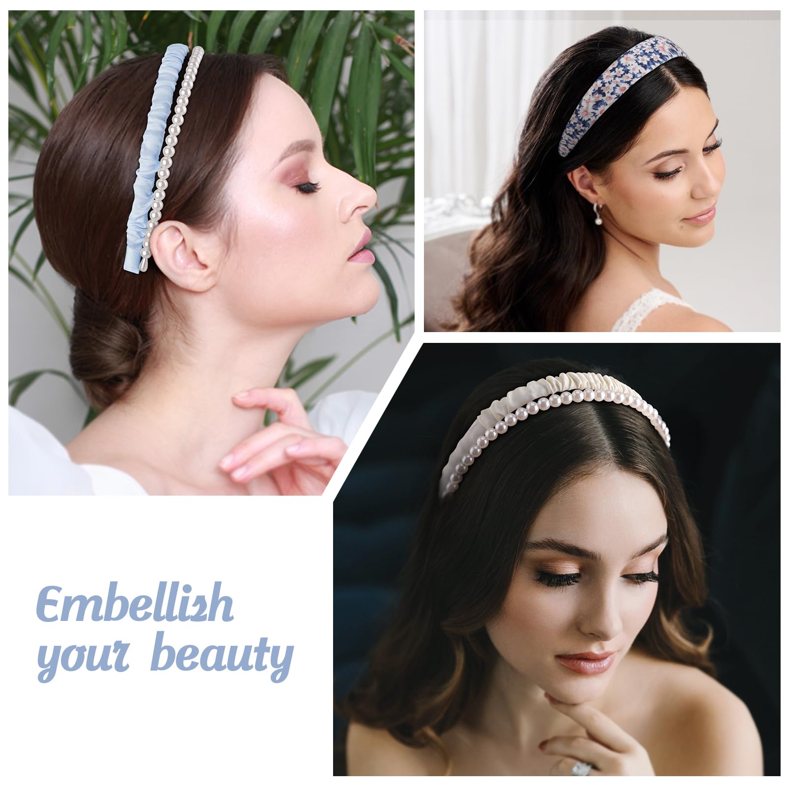 DRESHOW Diademas de Moda para Mujer de Perlas y Florales Antideslizante Acolchadas de Plástico Vintage Accesorios para el Cabello