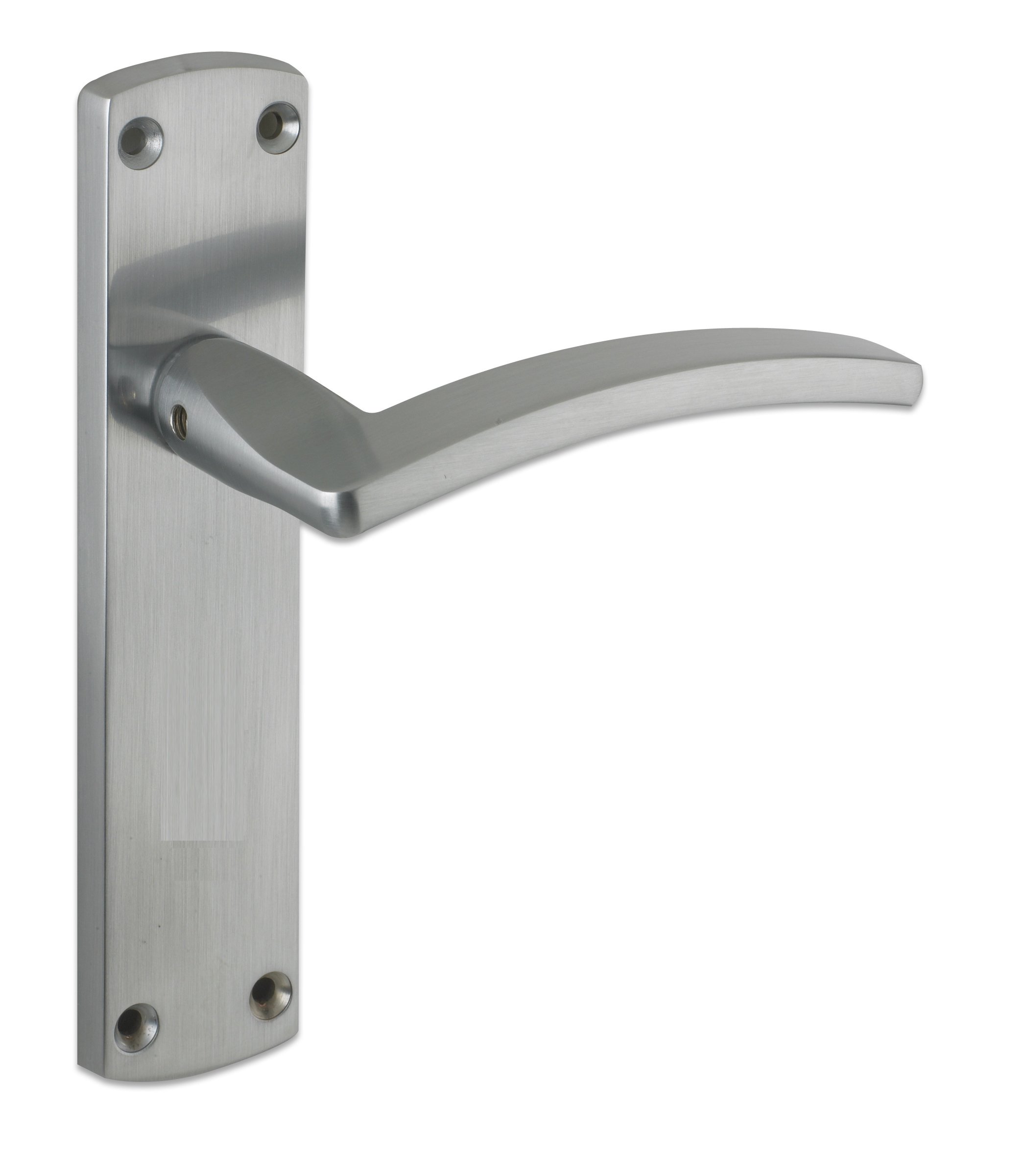 Toledo Door Handle Lever on Latch Backplate in Satin Chrome