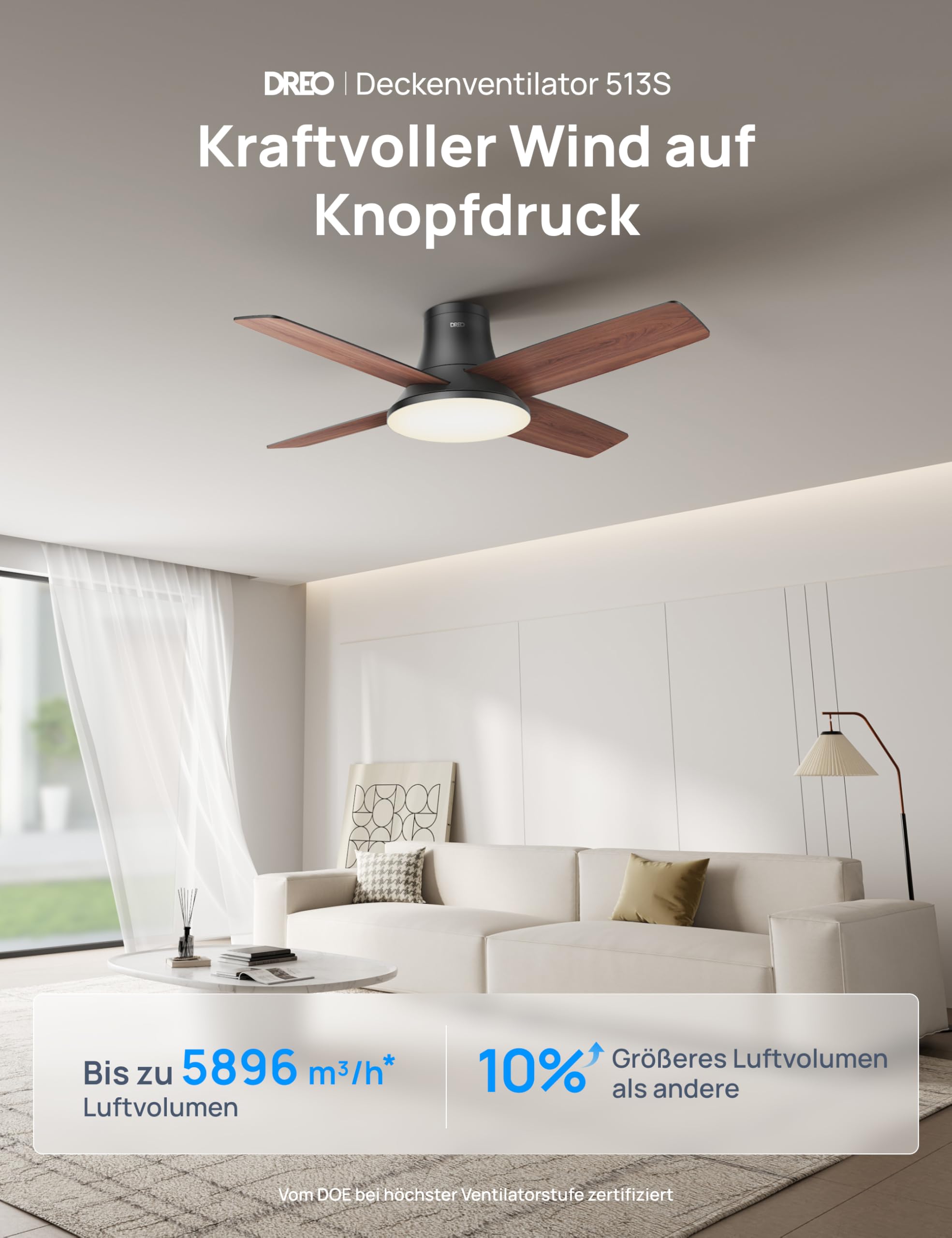 DREO Deckenventilator mit Licht bietet zwölf Geschwindigkeiten, drei Modi und einen leisen Gleichstrommotor. Einfache Montage, dimmbares LED, Fernbedienung und 12-Stunden-Timer in Schwarz