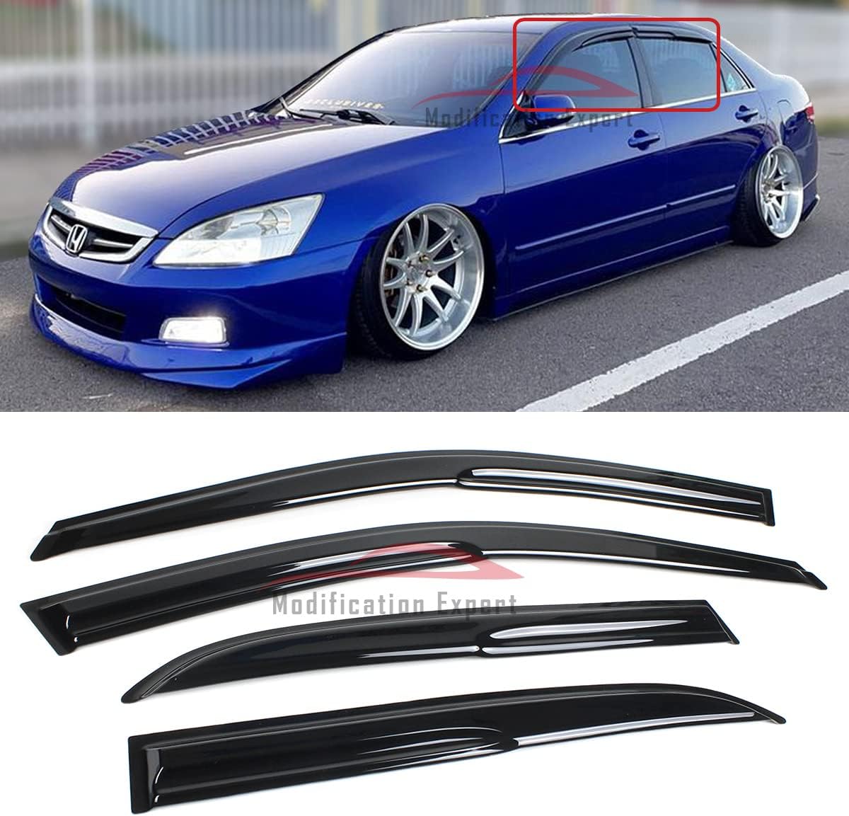 Fits for 2003-2007 Honda Accord 4 Door Sedan JDM 3D Wavy Mugen Style Window Visor Rain Guard Deflector