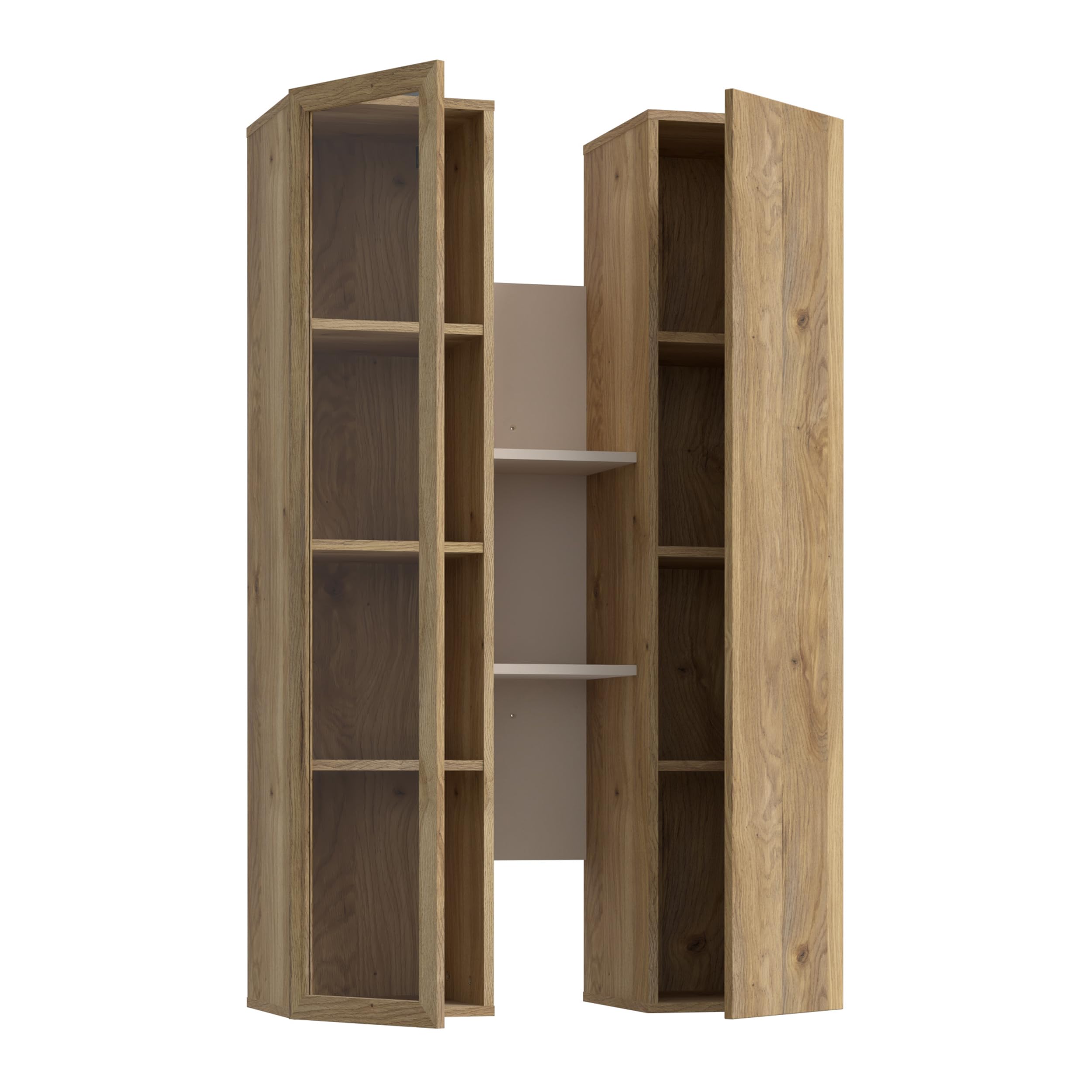 Forte BREATHTAKER Hängevitrine 80 90, moderner Skandi-Stil, 2-türig, beleuchtet, offene Ablage, Wandmontage, Beige/Mauvella Eiche Holzdekor, 84,2 cm breit x 134,6 cm hoch x 33,9 cm tief