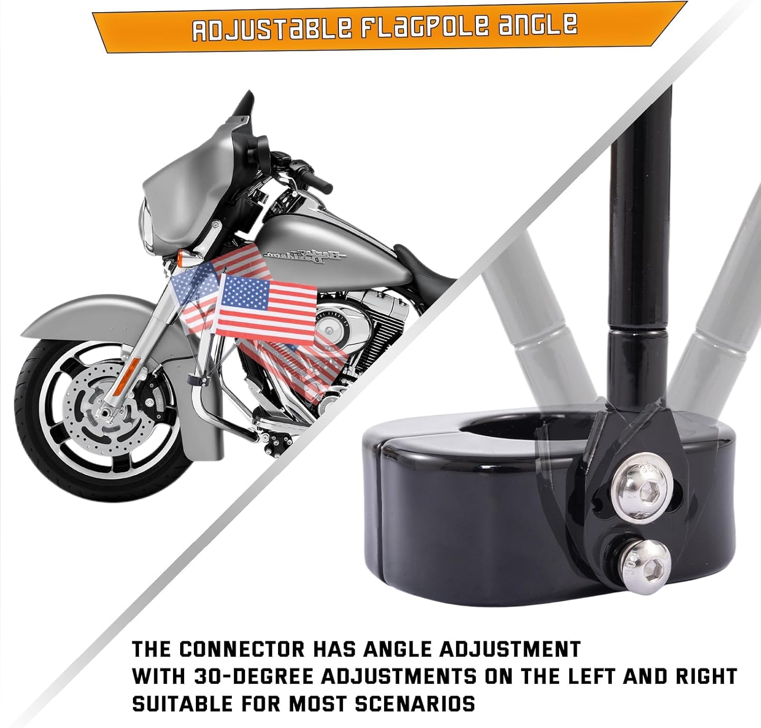 Kinglemc Engine Guard Crash Bar Freeway Bar Pole Holder Mount Bracket Clamp with American Flag Fit 1.25 Highway Bar (Black)