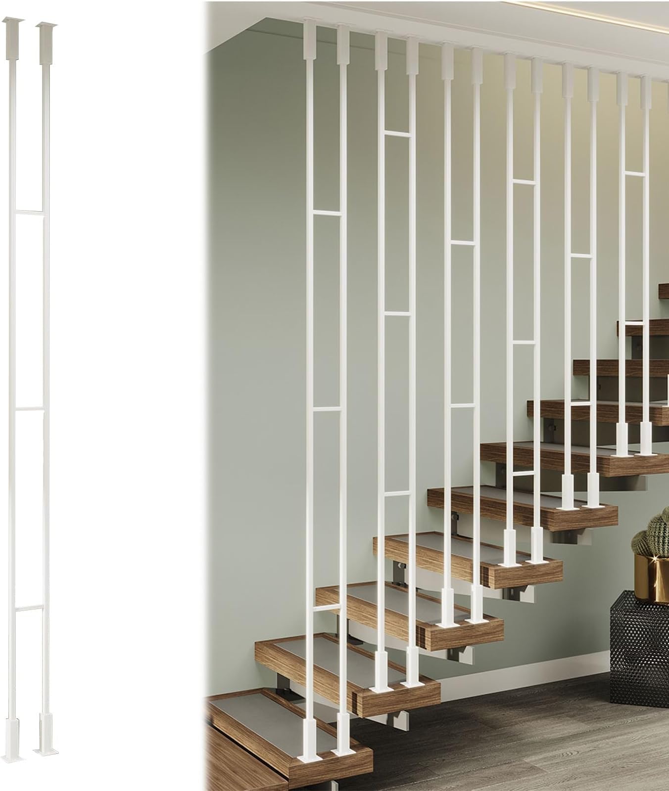 White Stair Iron Baluster Column Guardrail Post for Loft Home Platform Mall Side Mounted Hollow Stair Railing Spindles B41.3in/105cm