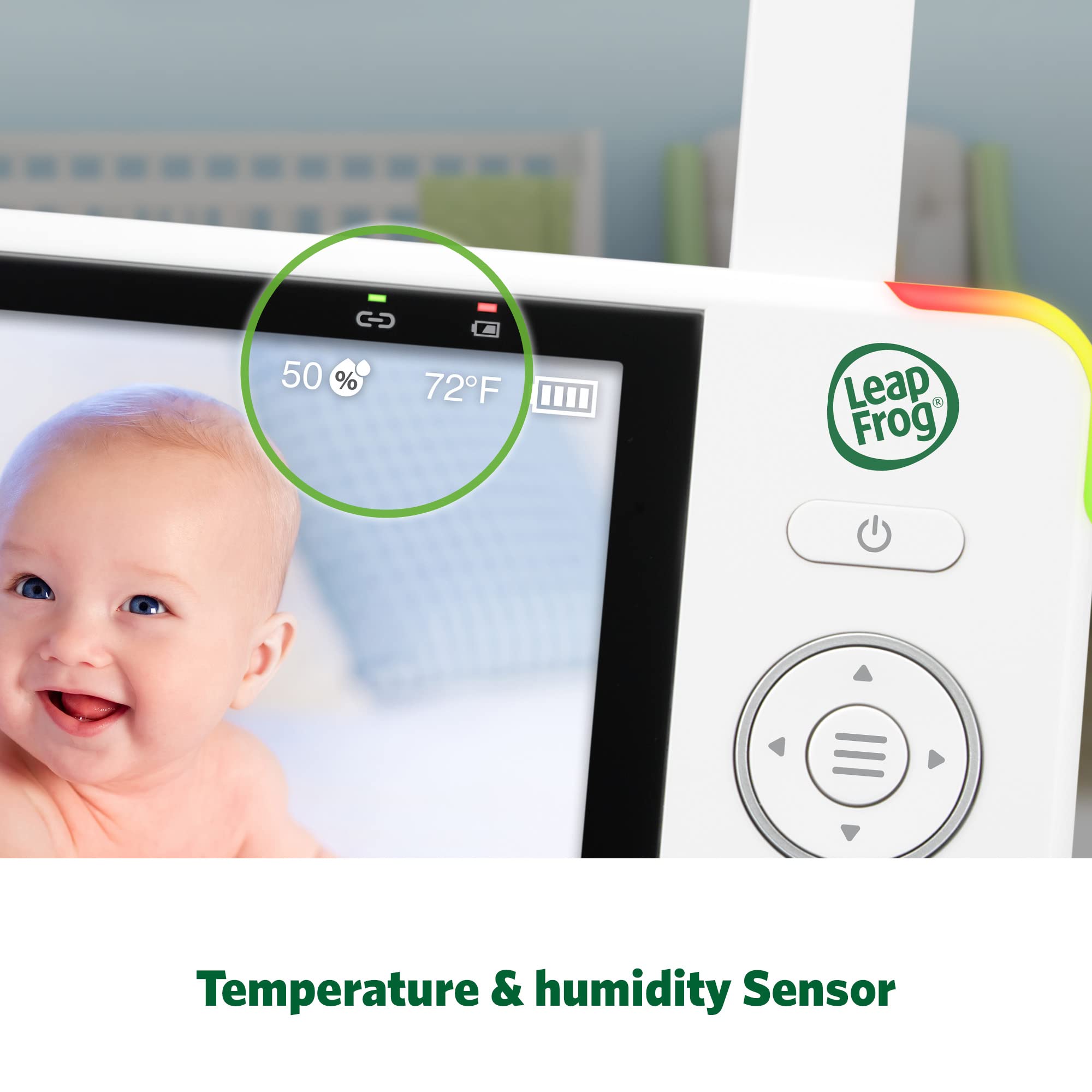 LeapFrog LF1726FHD 5.5" 1080p FHD Display Video Baby Monitor with up to 2500 ft range, 360 Pan & Tilt, 4X Zoom, Color Night Light, Color Night Vision,Soothing Sounds,Secure Transmission,Smart Sensors