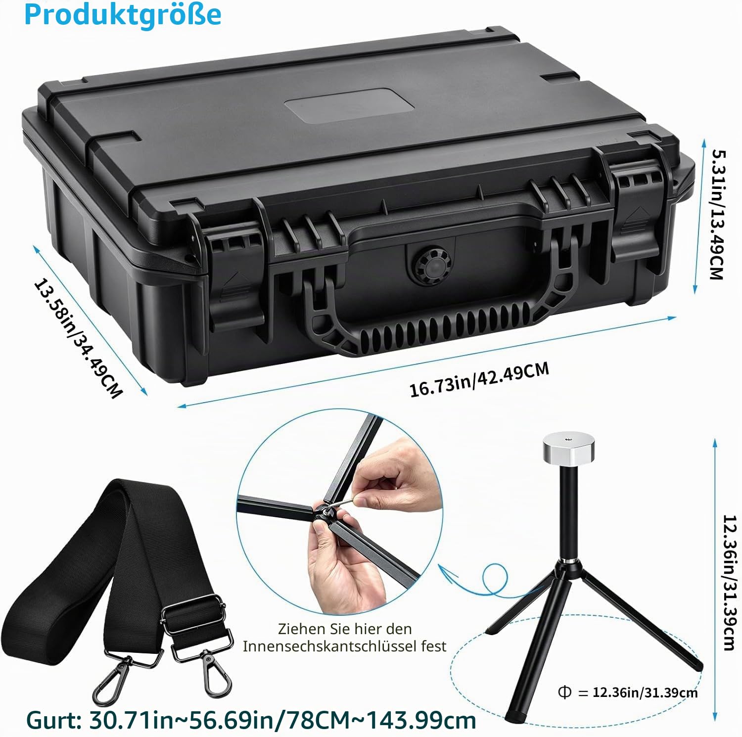 Starlink Mini Tasche, mit Metall Montagestativ, wasserdicht & stoßfest, Hartgehäuse für sämtliches Starlink Mini Zubehör, ideal für Camping, Reisen und Wohnmobile