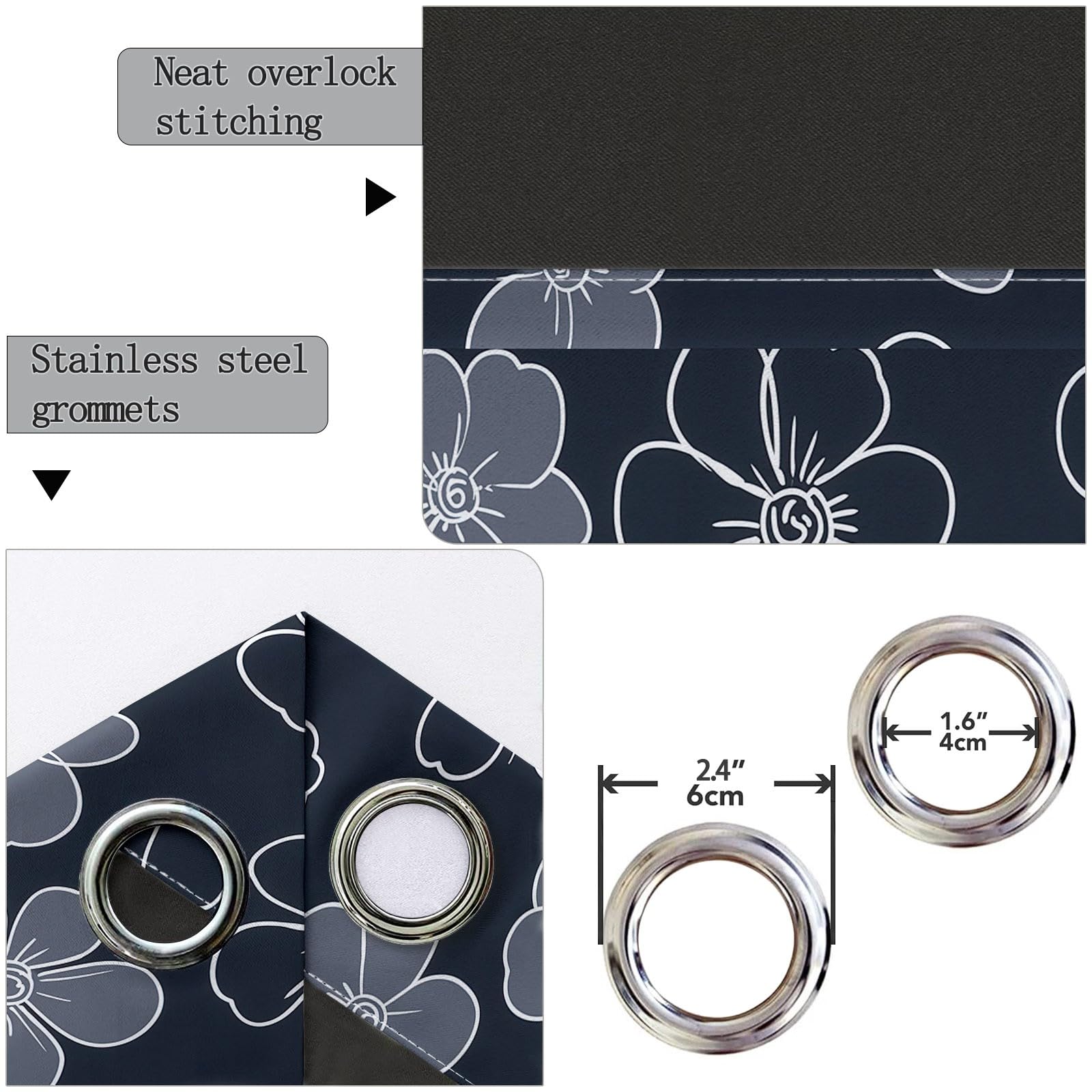 Natur Minimalistisch Vorhänge mit Ösen, Dunkelgrau Blickdichte Vorhänge Wohnzimmer Schlafzimmer, Handgezeichnet Blumen Linien Maschine Waschbar Fenster Verdunkelungsvorhänge, H215 x B110 cm 2 Stück