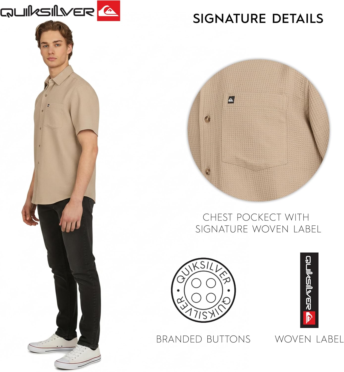 Quiksilver Men's Regular Fit Premium Cotton Short Sleeve Button Up Waffle Woven Shirt - Image 5