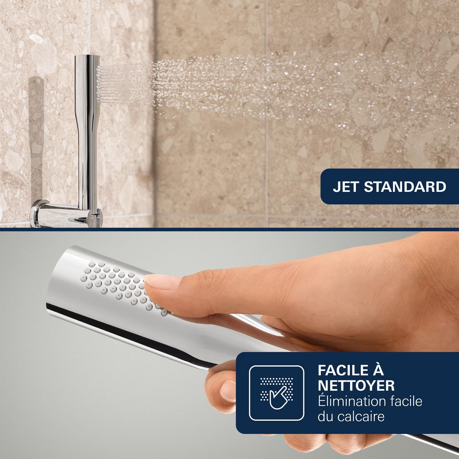 GROHE Essence Mitigeur Bain/Douche à levier unique avec Kit de Douche avec Mitigeur de Douche, tuyau et fixation Murale, Chrome, 33628001