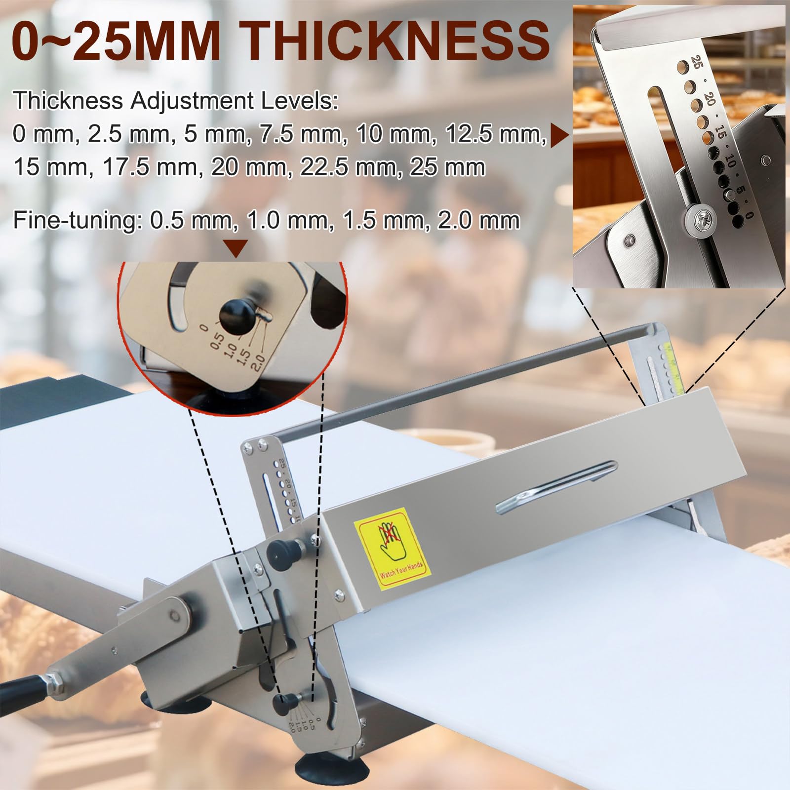 Laminoir à Pâte Pliable avec Planche à Laminer, Machine Manuelle en Acier Inoxydable avec épaisseur Réglable, pour Croissants, Pizzas et Pâtisseries A400