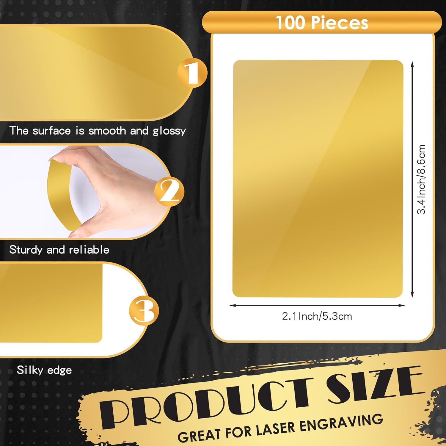 weparmeety 100 Pcs Metal Engraving Blanks Aluminum Sheet Laser Engraving Business Card Multipurpose DIY Gift Cards 86 x 54 x 0.21 mm (Gold) - Image 2
