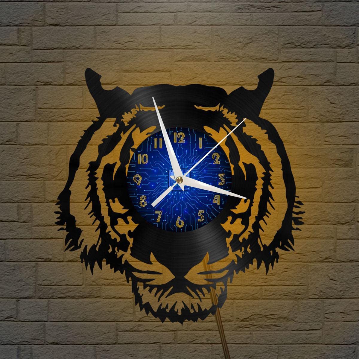 Horloge murale en vinyle noir YHFR avec lumière LED de 30 cm de diamètre pour salon