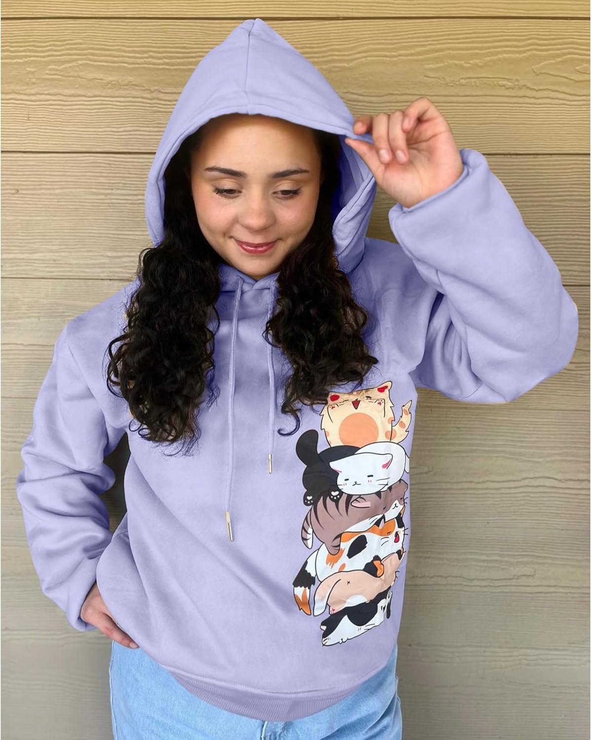 Tuislay Cute Cat Graphic Hoodies for Teen Girls Kawaii Cartoon Printed Hoodie Women Anime Print Hooded Sweatshirt Pullover - Image 2