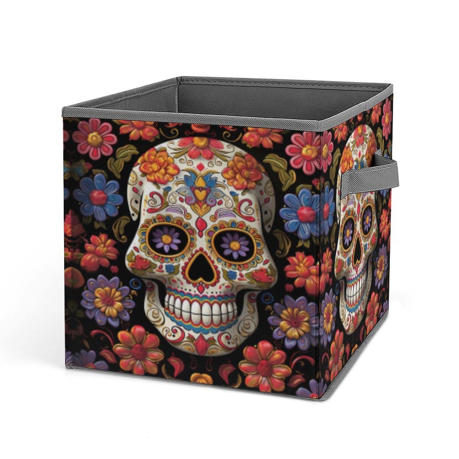 JTREHY Sugar Skulls Printed Foldable Storage Box, 10.6 Inches Fabric Storage Box for Wardrobe, Bedroom, Utility Room