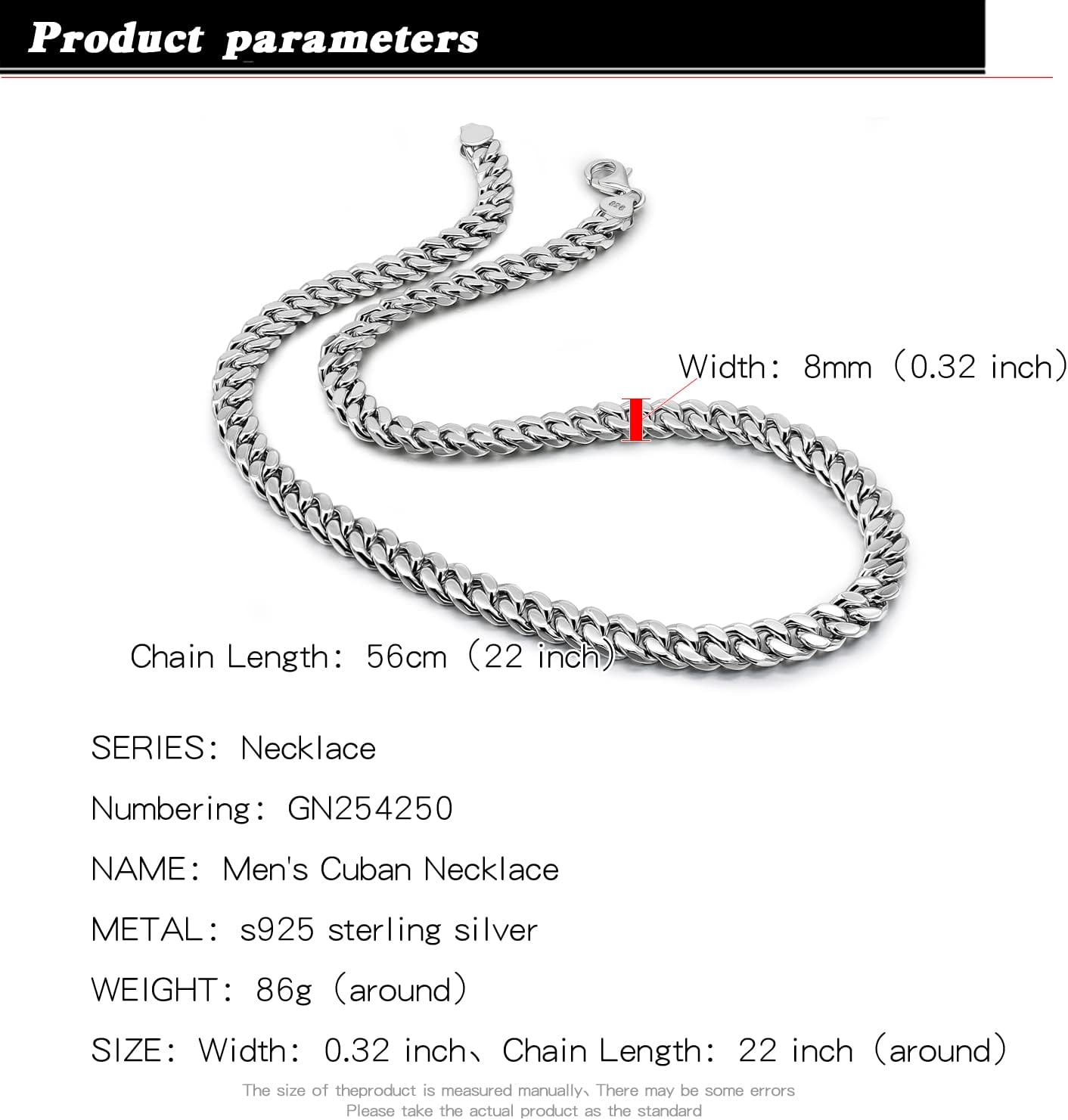 H&Beautimer Classic 925 Sterling Silver Solid Cuban Link Necklace - 20-22-24-26-28'' 30''Miami Men's Silver Link Necklace - Party Jewelry Birthday Gift - Handmade in Italy - Image 2