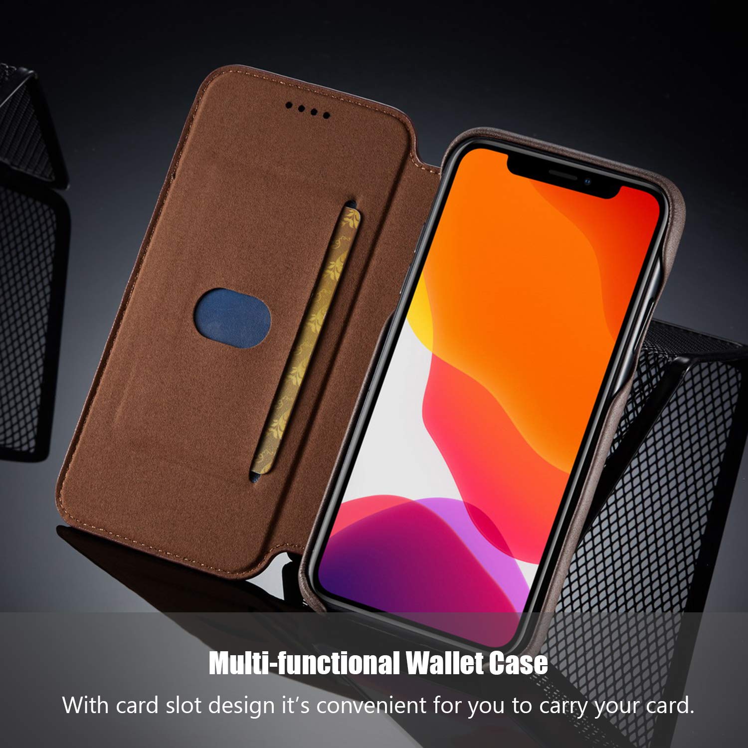 QLTYPRI Ledertasche Für IPhone 11 Pro – Mit Kartenfach, Ständer & Magnetverschluss, Rot