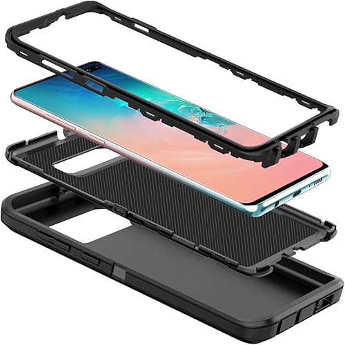Miniatura 2 de I-HONVA Funda para Galaxy S10 Plus a prueba de golpes, a prueba de polvo y caídas, 3 capas de protección de cuerpo completo sin protector de