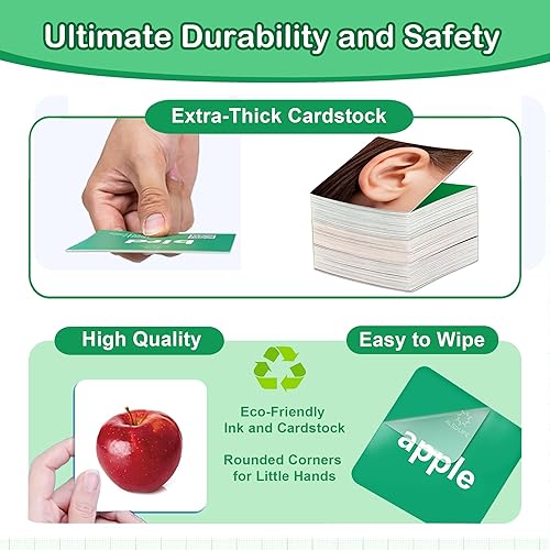 Miniatura 4 de Tarjetas flash de 50 primeras palabras para bebé con videos divertidos, tarjetas con imágenes extragruesas para terapia del habla, tarjetas de