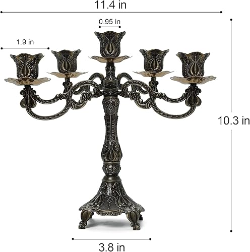 Miniatura 7 de FANWNKI Candelabros de metal de 5 velas de 10.3 pulgadas de alto para decoración del hogar, boda, Navidad, iglesia, fiesta de Halloween, tulipán de