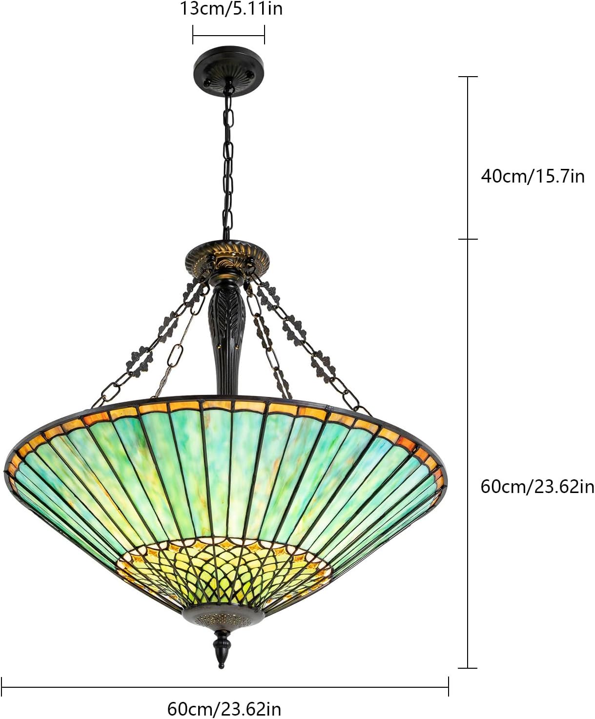 23.6inch Tiffany Pendant Light 5-Light Stained Glass Pendant Lamp Vintage Chandeliers Light Ceiling Lamp Fixture for Bedroom Living Room Dining Room