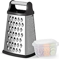 Vista 13 de Ourokhome Rallador de queso con asa, rallador de caja de acero inoxidable, triturador de verduras de cocina de 4 lados con recipiente para Negro